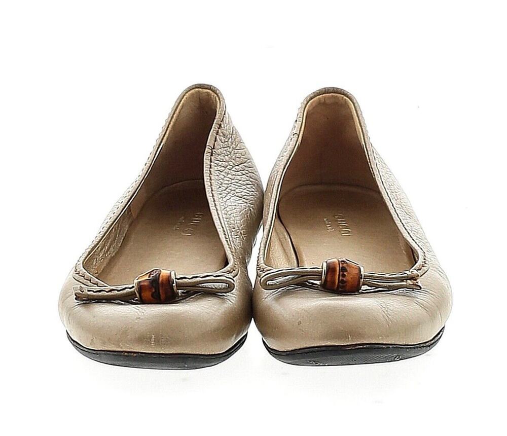 Gucci Marmont Muted Gold Leather Bamboo Flats Ballet Slipper Italy Sz EU 36